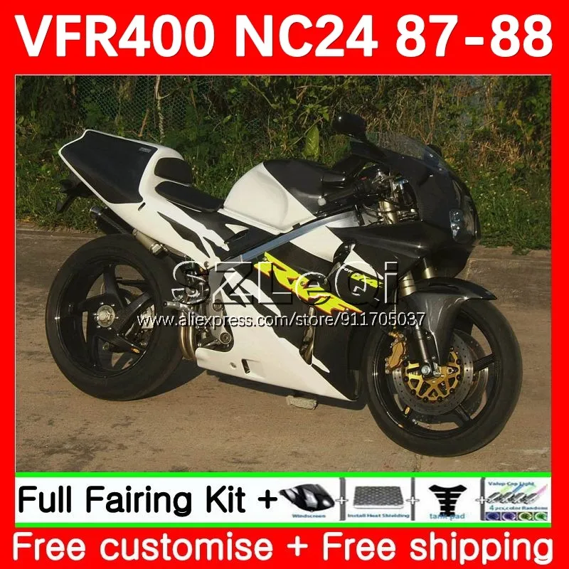 Black white Body For HONDA VFR400R RVF VFR 400 R RR 400R CC 87 88 63No.96 VFR400RR NC24 VFR400 R V4 RVF400R 1987 1988 Fairings