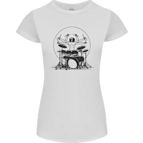 Vitruvian Drummer Funny Drumming Drum Womens Petite Cut T-Shirt