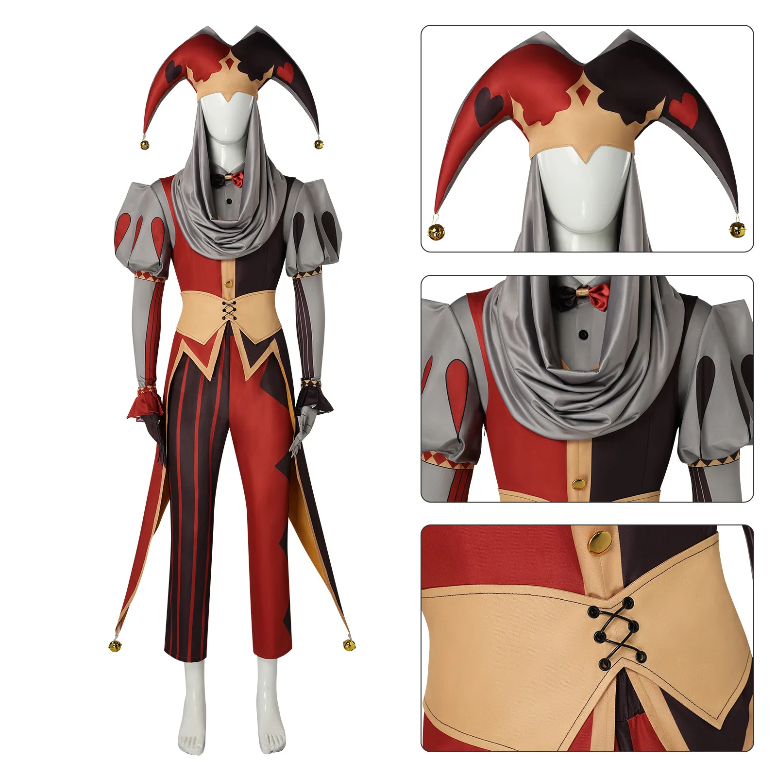 Fancy Kingdom of Marionettes Jestyn Jester Cosplay Costume Clown Puppet Freak Circus Halloween Disguise Performance Stage Wear
