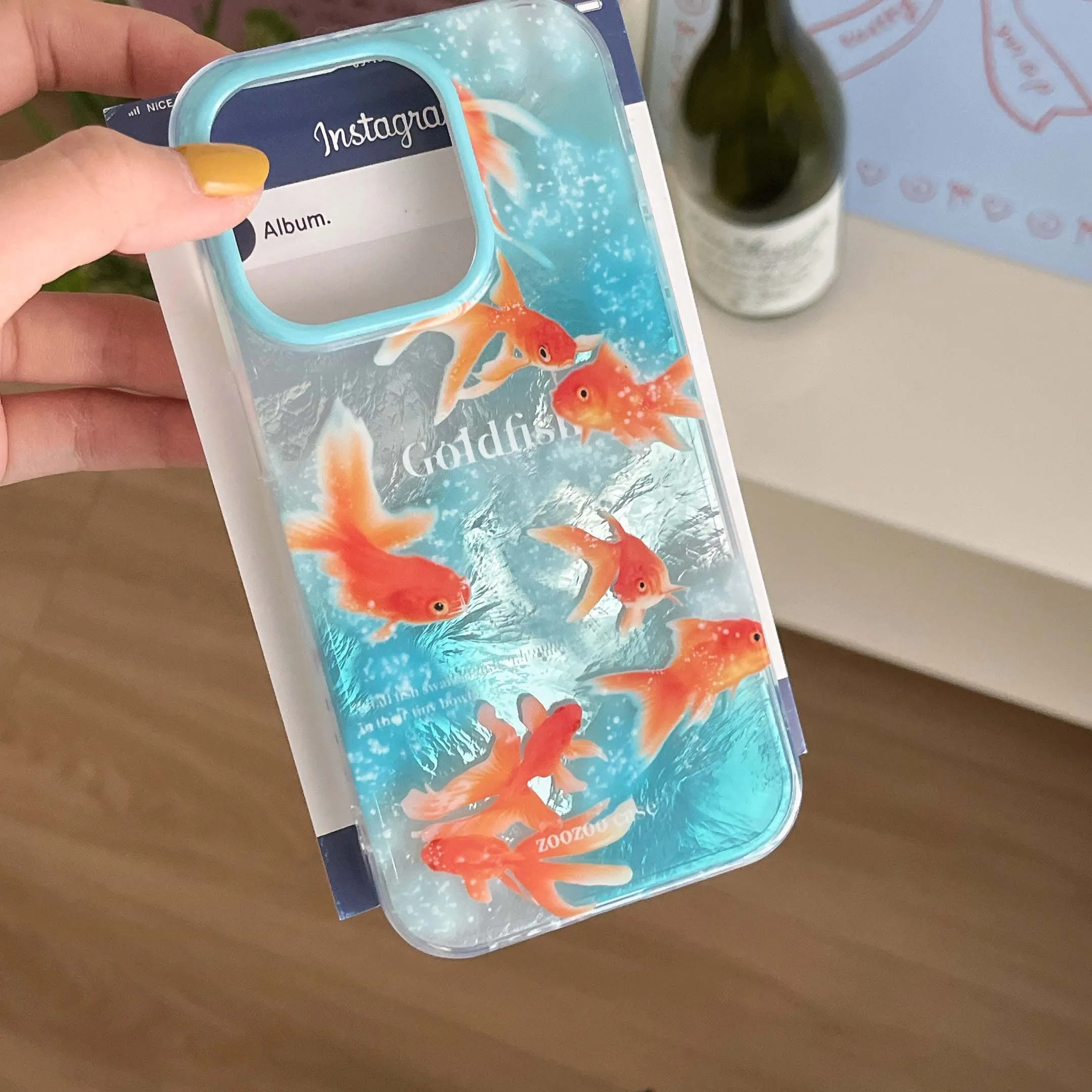 Gold fishes summer motting blue cover for iphone 15promax 15 14 14pro 13 pro max 13promax shiny glacier phone case protector