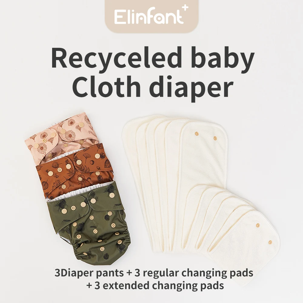 Elinfant 3PCS Set New Recycled Fabric Suede Cloth Baby Cloth Diaper With 6PCS Bamboo Terry Absorbents Cloth Diaper