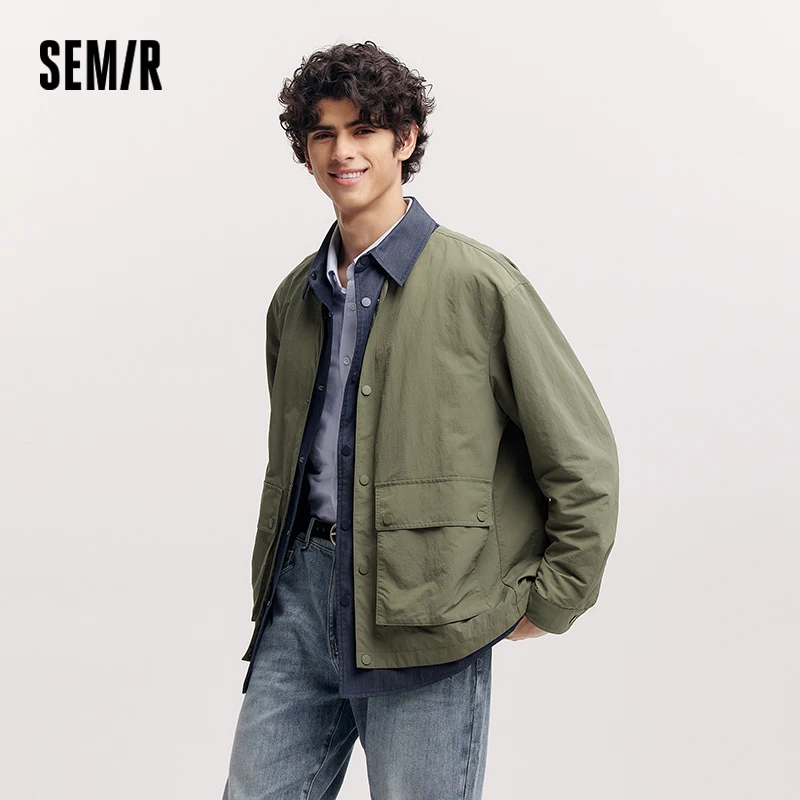 Semir Jacket Men Mountain Outdoor Style Fake Two-Piece Coat 2025 New Spring Loose Top for Trendy and Functional Wear