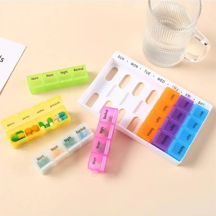 1pc4 Row 28 Squares Weekly 7 Days Tablet Pill Box Holder Medicine Storage Organizer Container Case