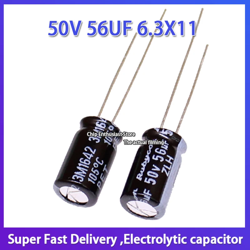 

10PCS Rubycon imported aluminum electrolytic capacitor 50v 56uf 6.3X11 ruby zlh high frequency and long life