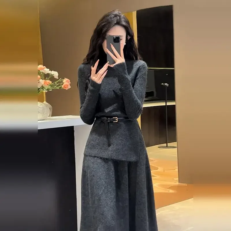Womens Two Peice Sets Skirt Sets Lazy High Collar Long-sleeved Knitted Sweater Long Skirts Design Chic Suits Office Lady Clothes