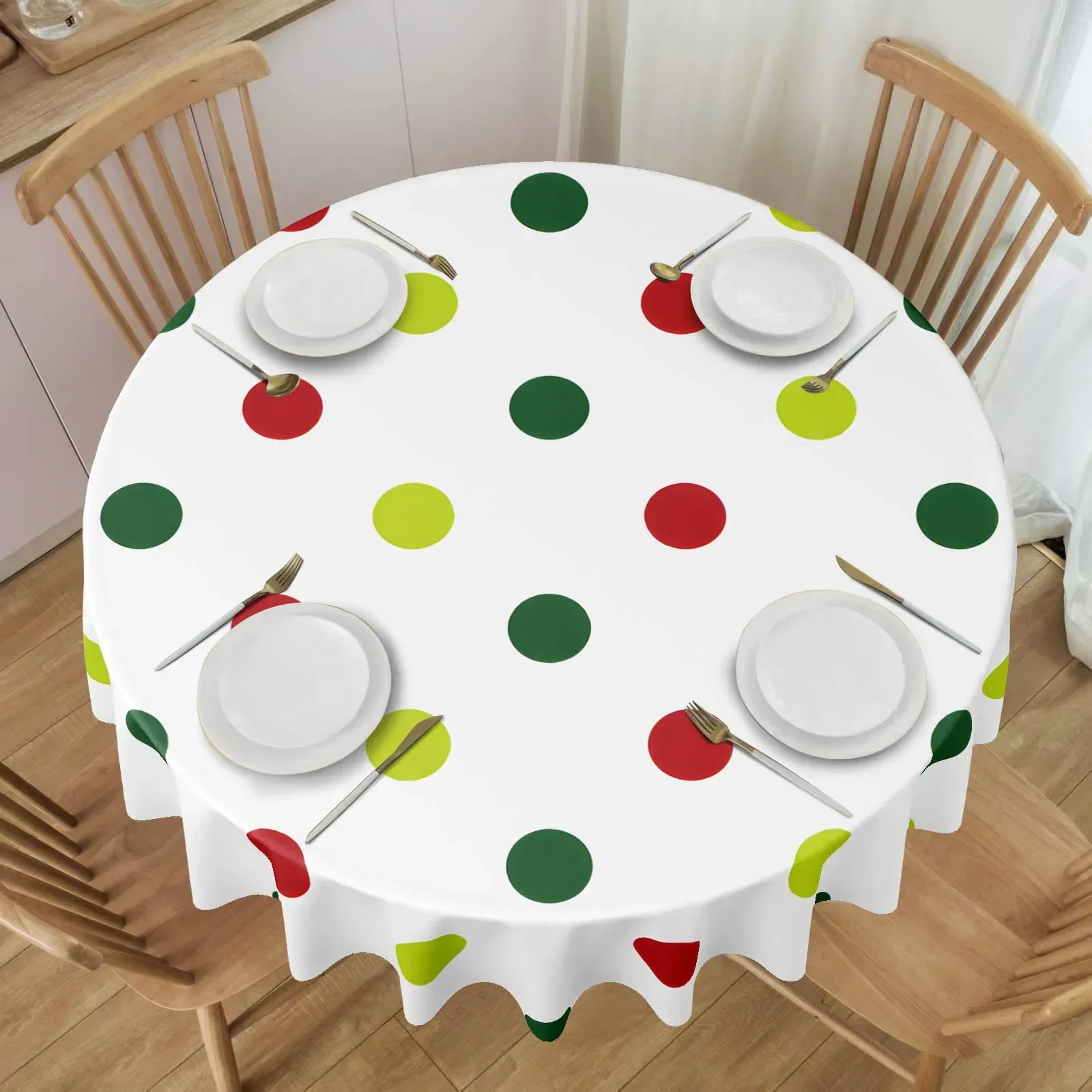 1 PC Red-Green-Yellow Dot Pattern Tablecloth {2D Fingerprint Printing} Printed Tableclothzyc