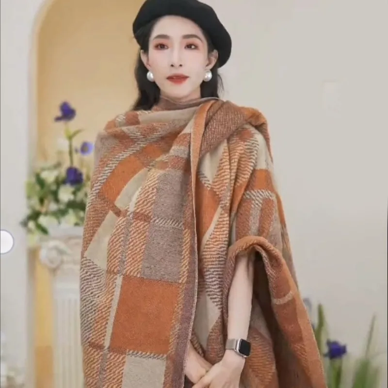 Poncho Women Man Jacquard Scarf Winter Warm Shawl Cape Pashmina Female Warm Shawl Blanket Stole Cloak Luxury Fashion