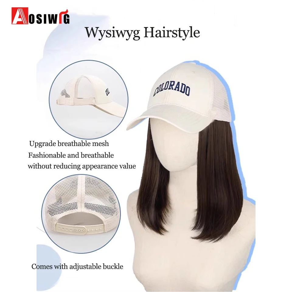 Synthetic Fluffy Long Water Wave Hat Wig Off White Cap Hat Hair Extension Daily Wear Baseball Summer Cap Wig Adjustable Hat Wig