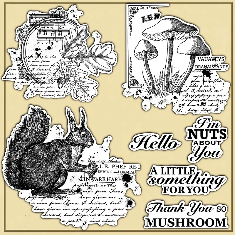 Nature Forest Mushroom Squirrel Clear Stamps For Decor DIY Scrapbooking Supplies Silicone Stamps Paper Cards Albums