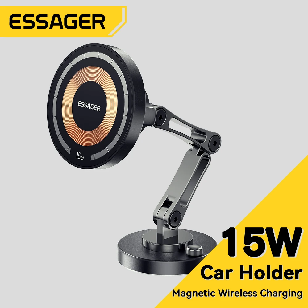 Essager 15W Magnetic Car Wireless Charger 360° Phone Holder Telescoping Car Mount For iphone 15 14 13 Max Car Navigation Bracket