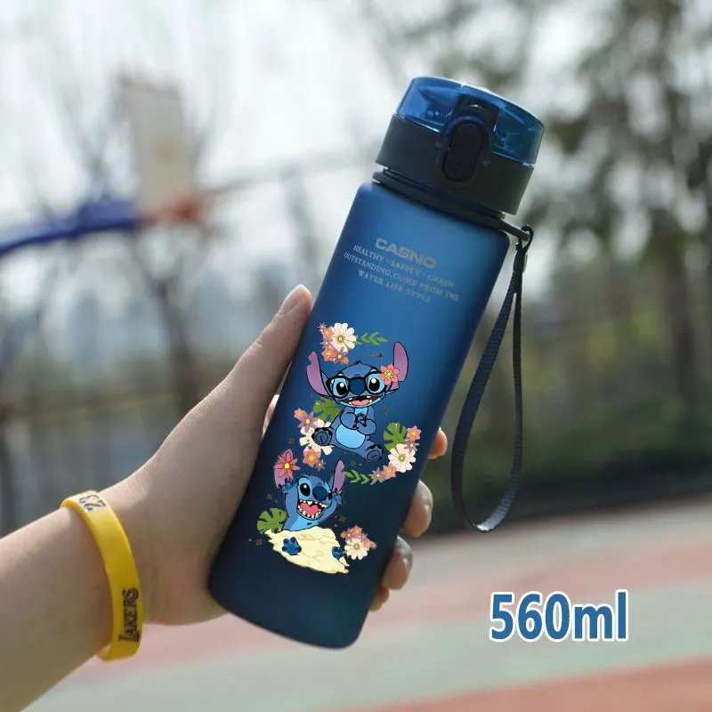 Lilo&Stitch 560/600/400ML Water Cup Children Portable Plastic Transparent Straw Stitch Outdoor Large Capacity Sport Water Bottle