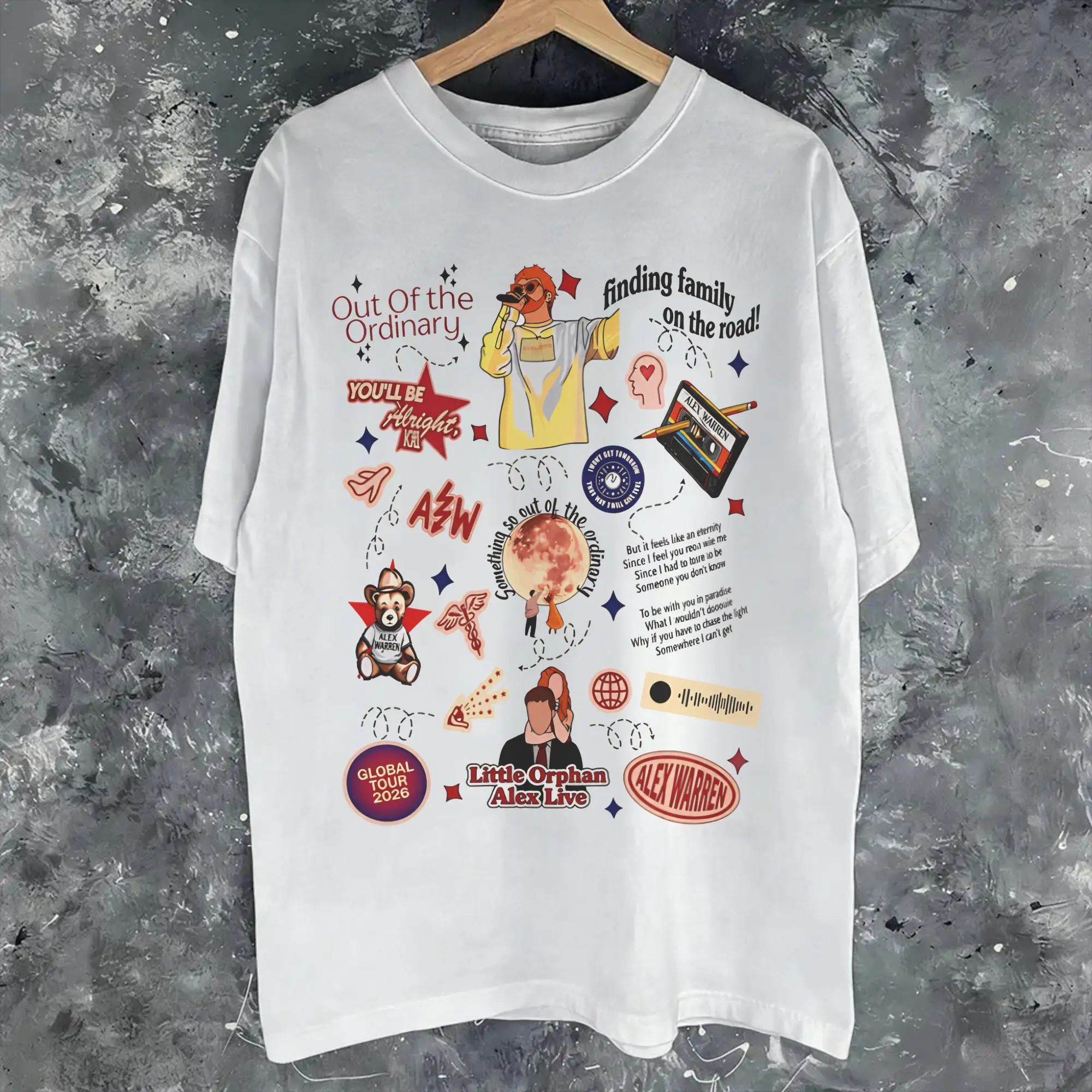 Alex Warren Finding Family on The Road Tour 2026  Graphic T Shirt Men Women  100% Cotton  Tee Shirt Clothing