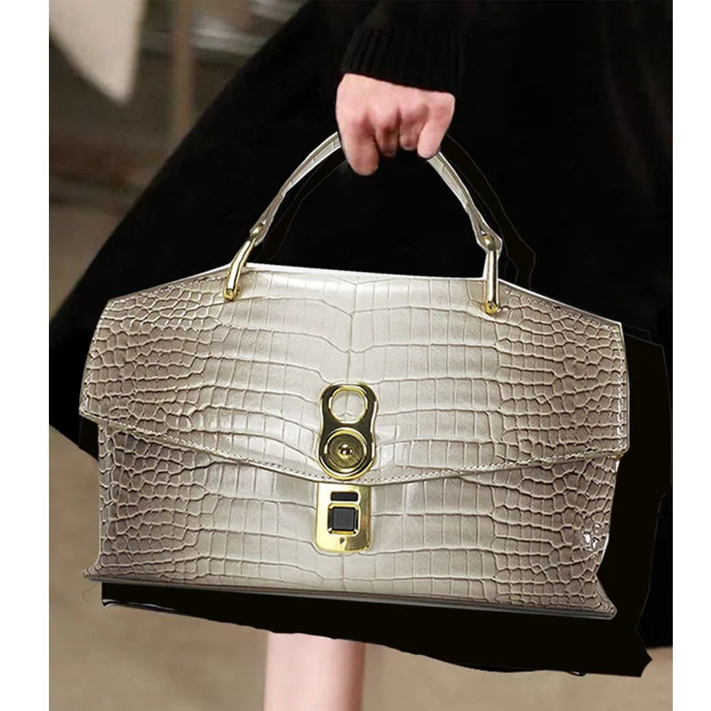 Ladies' Fingerprint Lock Women's Cross-border New Commuter Color-block Snake Skin Pattern Handbag Shoulder Crossbody Bag