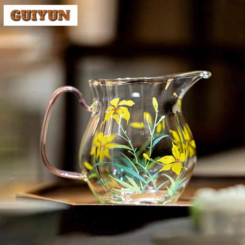 

230 мл Золотая орхидея, стеклянная ручка для порошка, кувшин для чая, разделитель ча-хай, диспенсер для справедливости, кружка, посуда, аксессуары