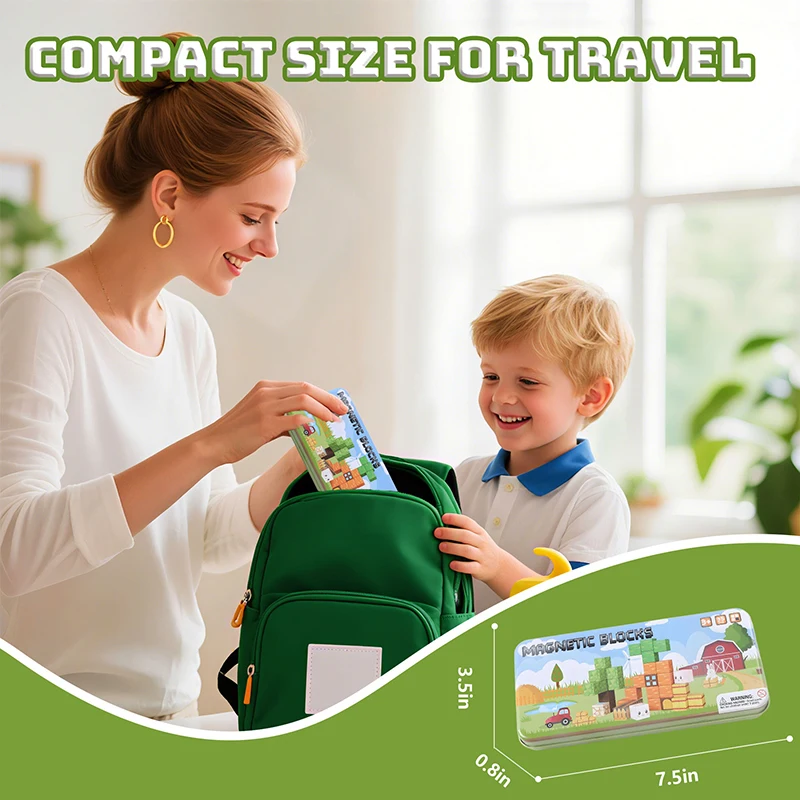 35 قطعة موضوع الجزرة المغناطيسي اللبنات مكعبات المغناطيس مع صندوق حديد محمول الجذعية ألعاب السفر الحسية للأطفال هدية الكريسماس