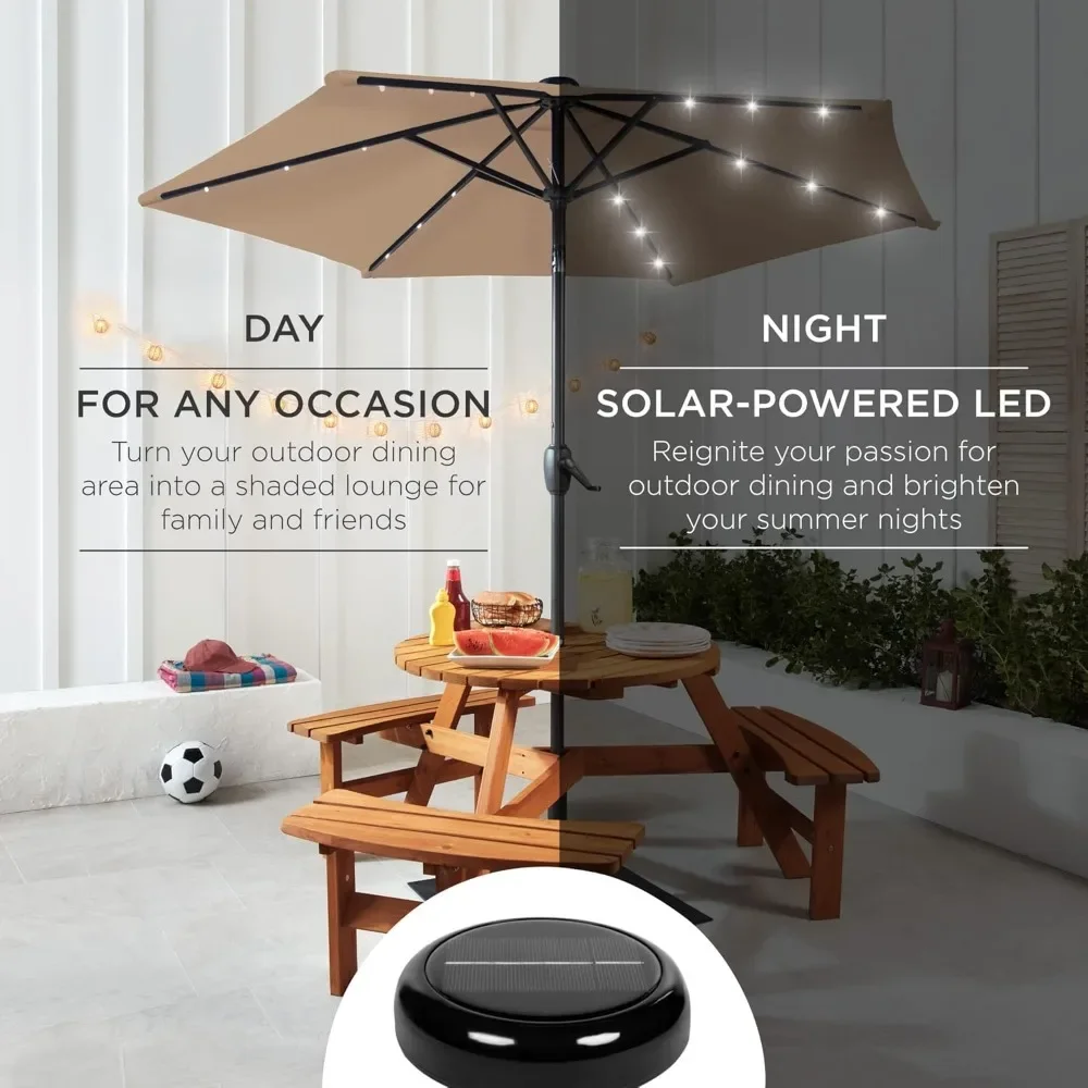 

7.5ft Outdoor Solar Market Table Patio Umbrella for Deck, Pool w/Tilt, Crank, LED Lights - Tan