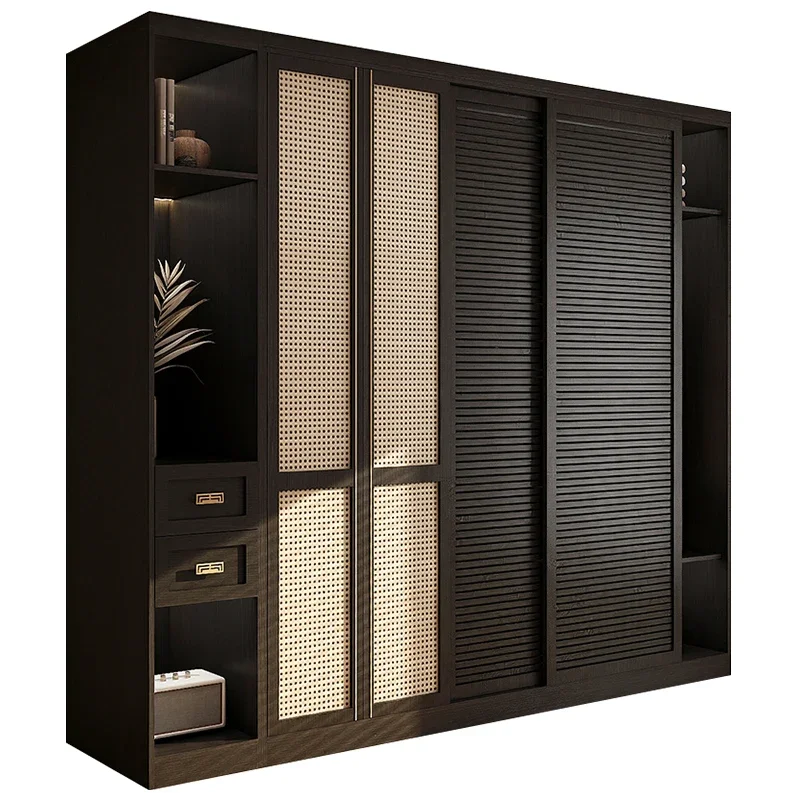 Versatile  Wardrobes Rattan Luxury Bedroom Sliding Door Clothes Closet Organizer Storage Guarda Roupas Furniture