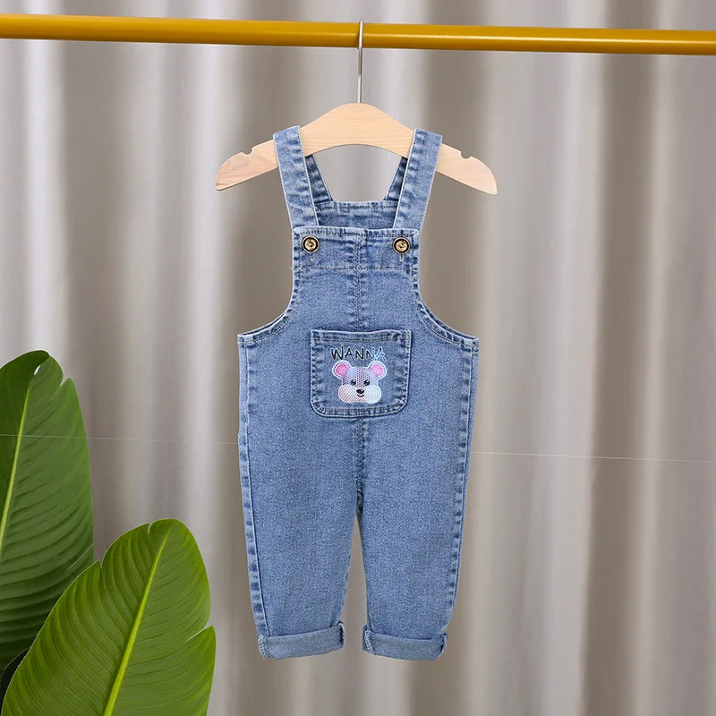 2023 fashion spring autumn kids jumpsuit Boys girls cartoon denim bib pants children trousers FashionToddler Casual 0-5Y