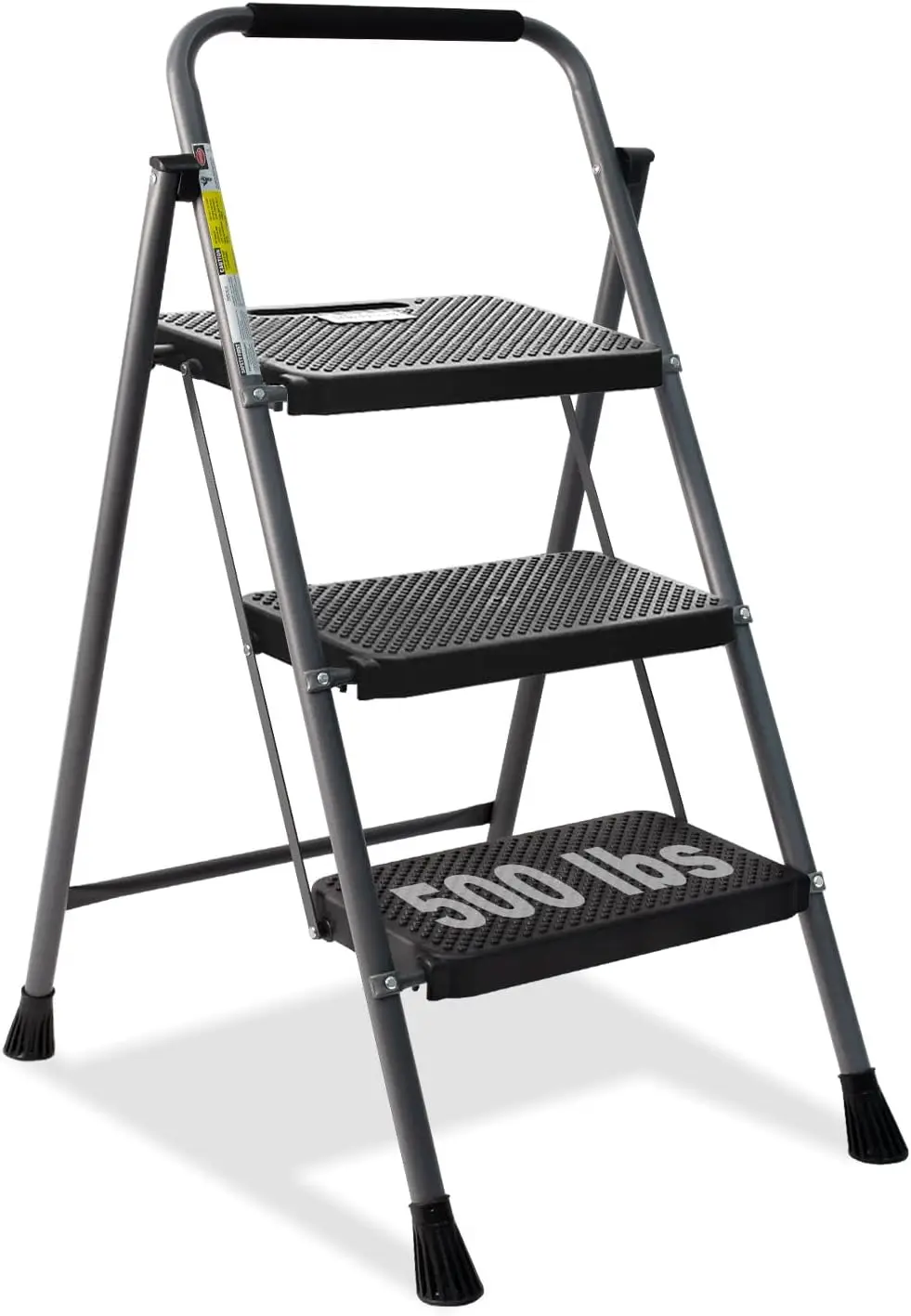 3 steps, folding step stool, non-slip wide pedals and handy handles, 500 lb capacity steel steps for home and office