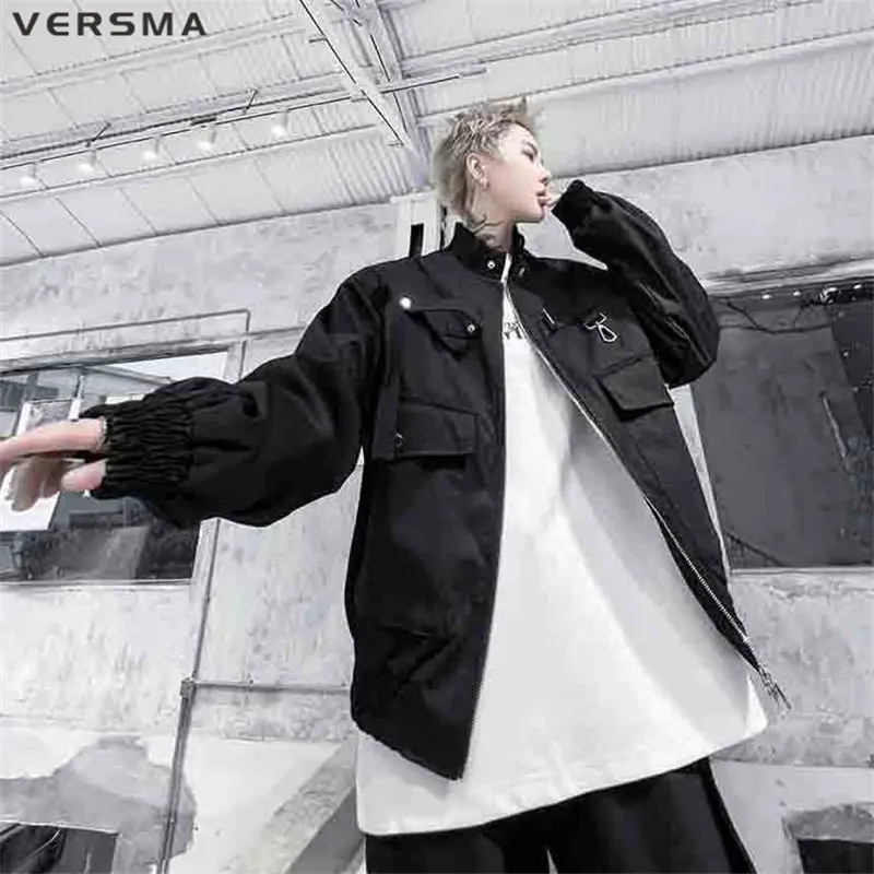 VERSMA Korean Style White Baseball Jacket For Teenage Boys Spring Autumn Hip Hop Streetwear Oversized Gothic Zipper Jackets Men