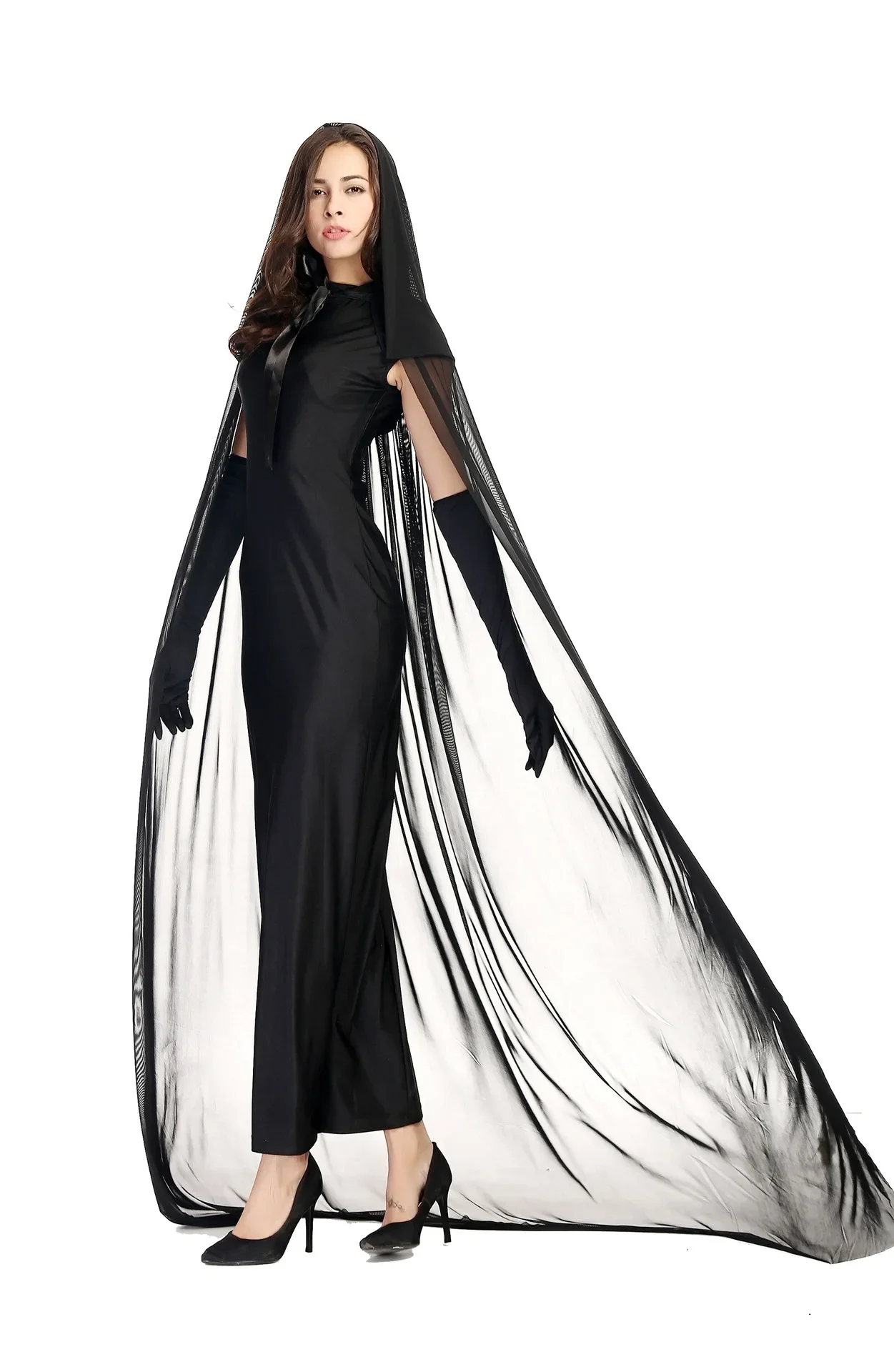 Day of The Dead Scary Witch Cloak Hooded Costume Vampire Ghost Bride Costume Cosplay Halloween Long Party Cape Dress