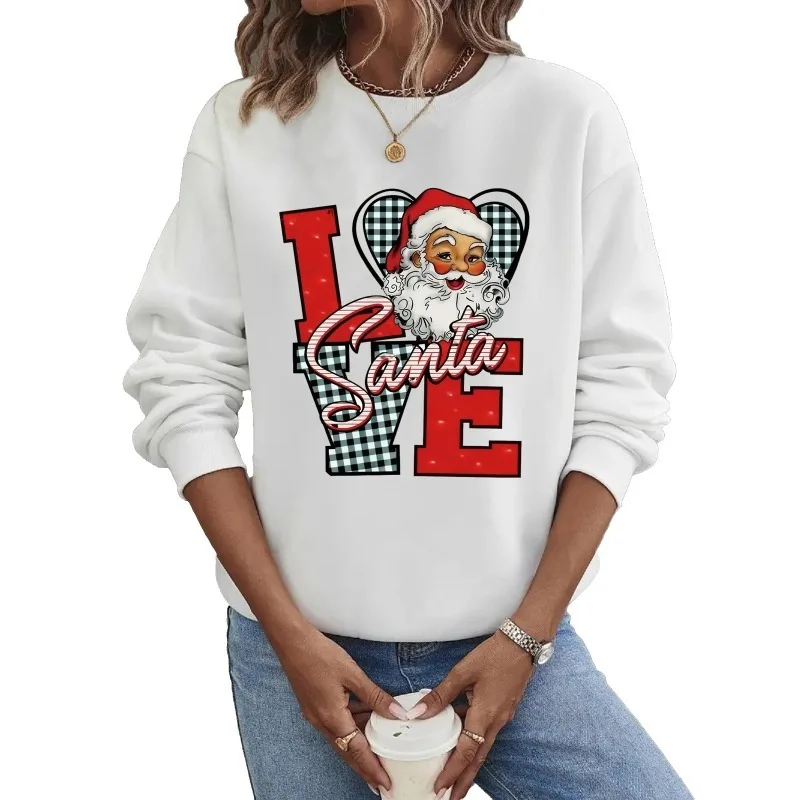 Christmas Love Letter Print round Neck Sweatshirt Long Sleeve Guard Design for Europe And United States Hot Selling