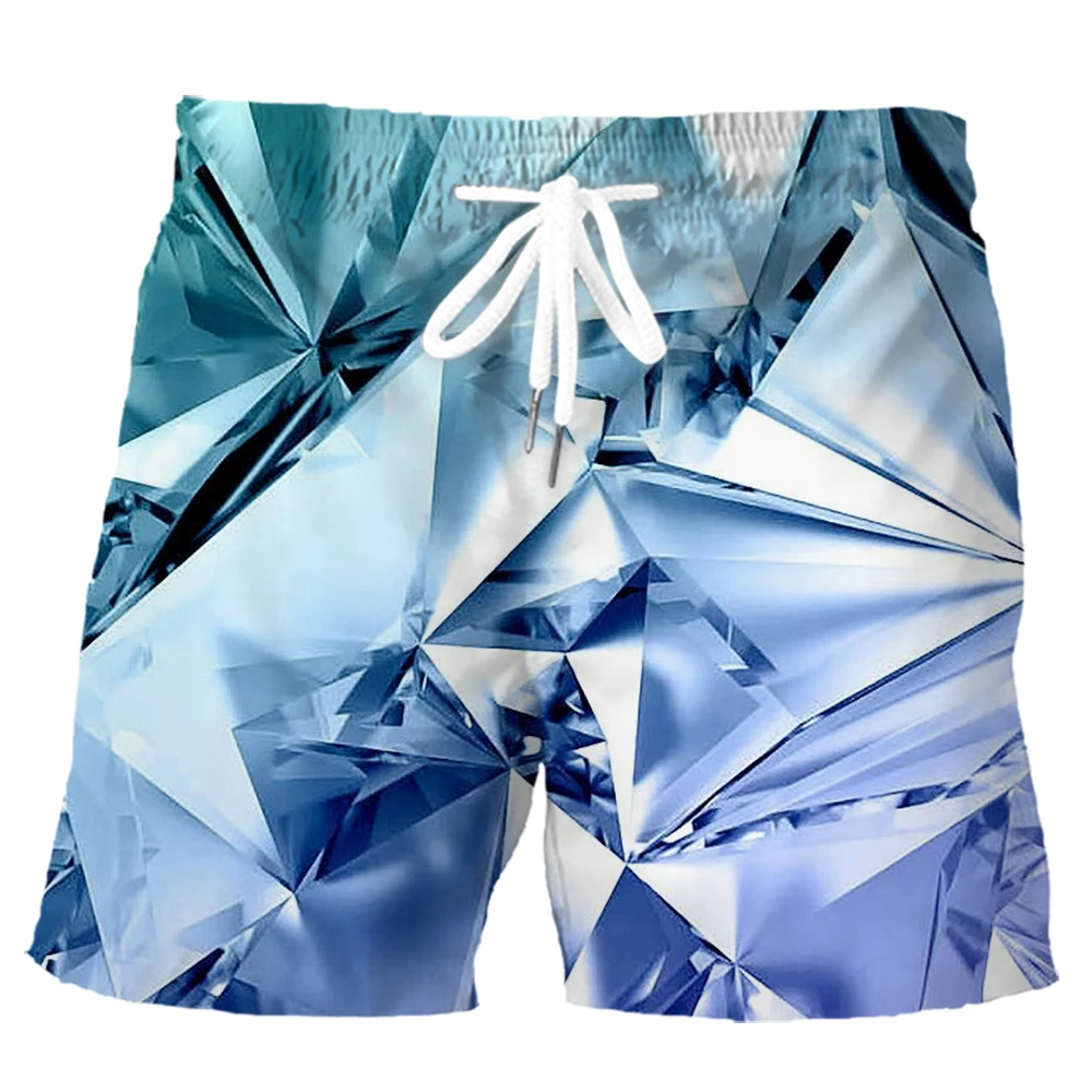 HX Fashion Mens Shorts Square Splicing 3D Printed Sports Wear Summer Casual Pockets Polyester Board Pants Men Clothing