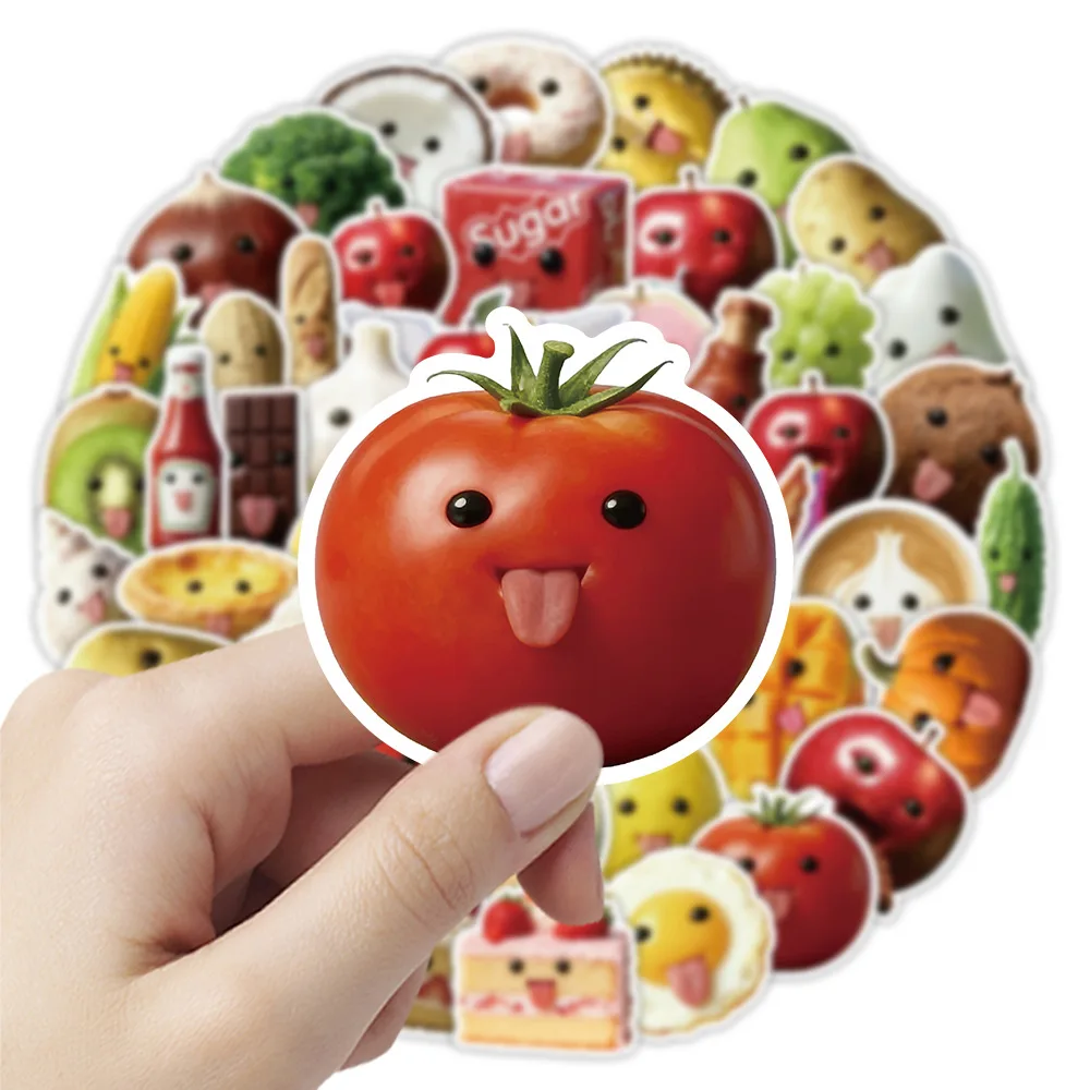 50Pcs Cartoon Abstract Food Stickers Graffiti Colorful Funny Expression Fruits and Vegetables Handbooks Albums Decorative Gift