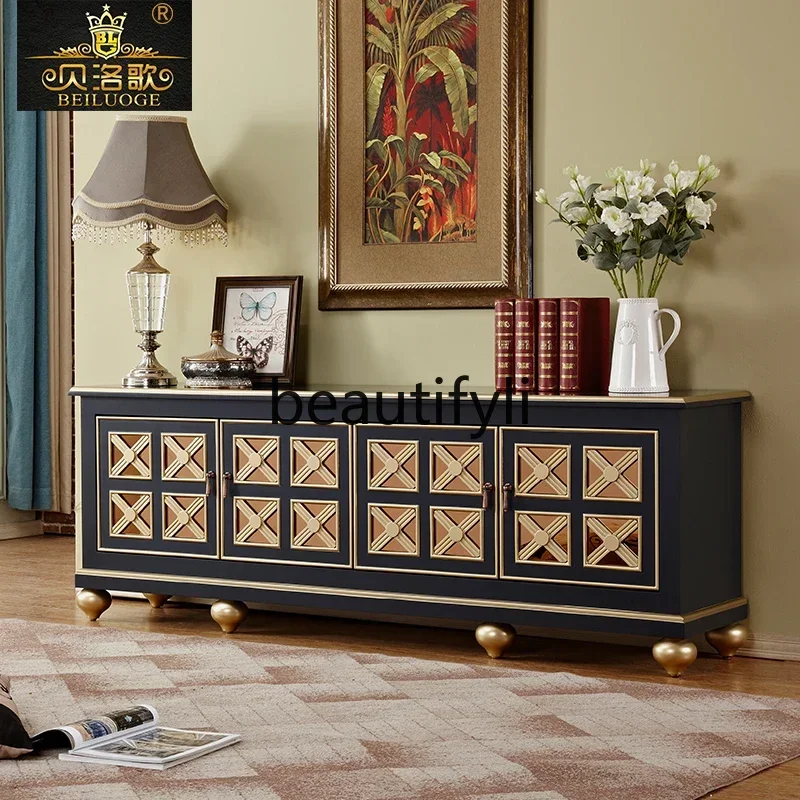 AA European retro 1.8-meter TV cabinet, engraved American light luxury glass audio-visual cabinet can be customized