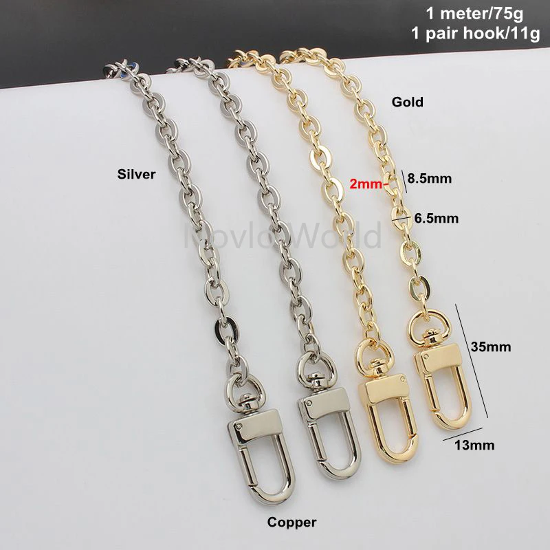 1-5-20pcs 2 colors 60 100 120 130cm length copper meterial chains with snap hooks for purse chain bag accessories