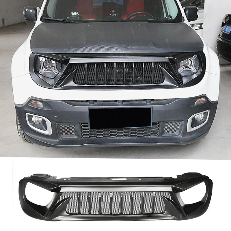 

For Jeep Renegade Grills 2016 2017 2018 Front Bumper Racing Black Carbon Air Grille lntake Styling Exterior Accessories Parts