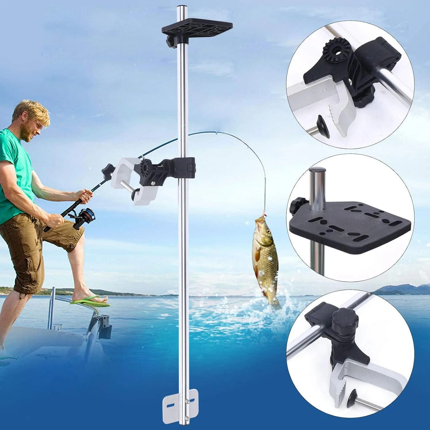 

Portable Transducer Bracket Fish Finder Mount, Universal Fish Finder Bracket 360 Adjustable Rotating, Bracket for Boat Canoes