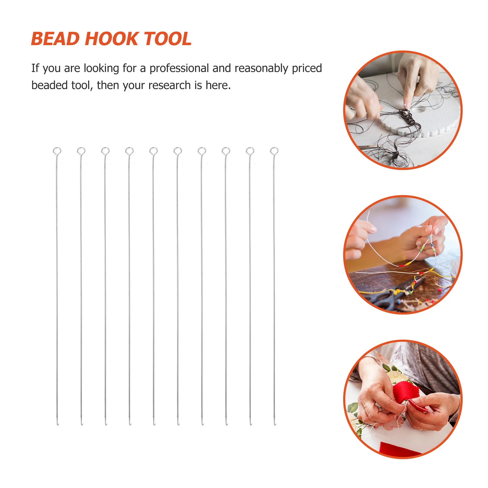 10Pcs Professional Beaded Needles Stainless Steel Thin Straight Body Uniform Hook Head for Beading Tools DIY Bracelet Sewing