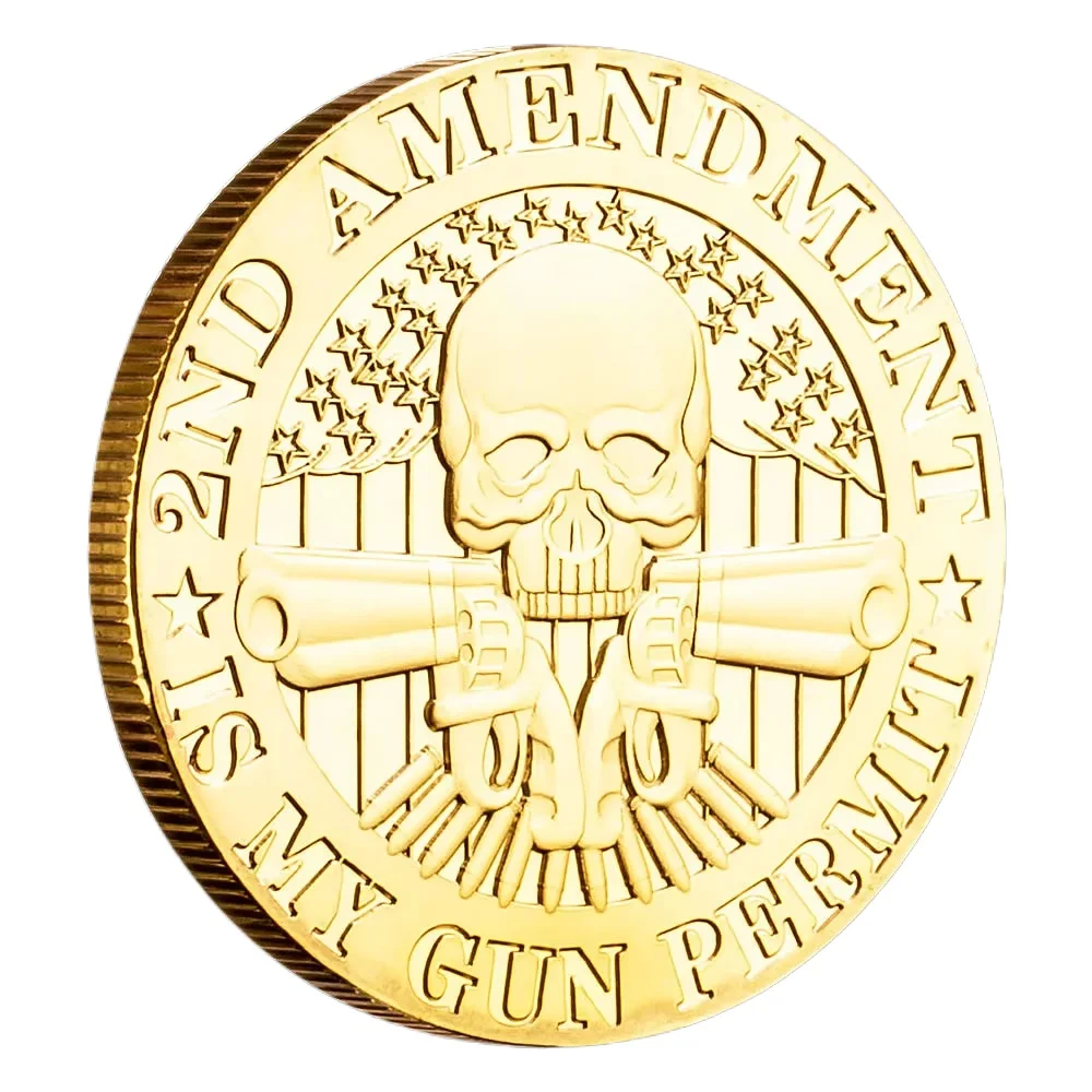 United State The Second Amendment Golden Plated Souvenir Coins Gun Permit Man Collection Coin Medal Crafts