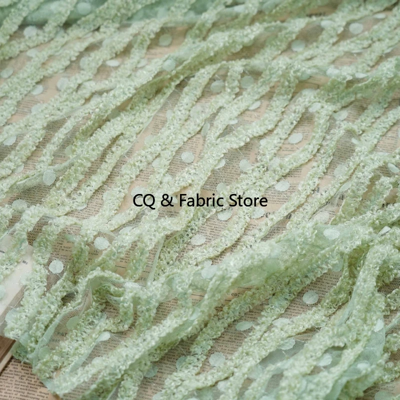 

Sparkling Silver Thread Striped Polka Dot Wedding Dress Fabric-Multi-color Embroidery Fabric For Women's Dress And Decoration