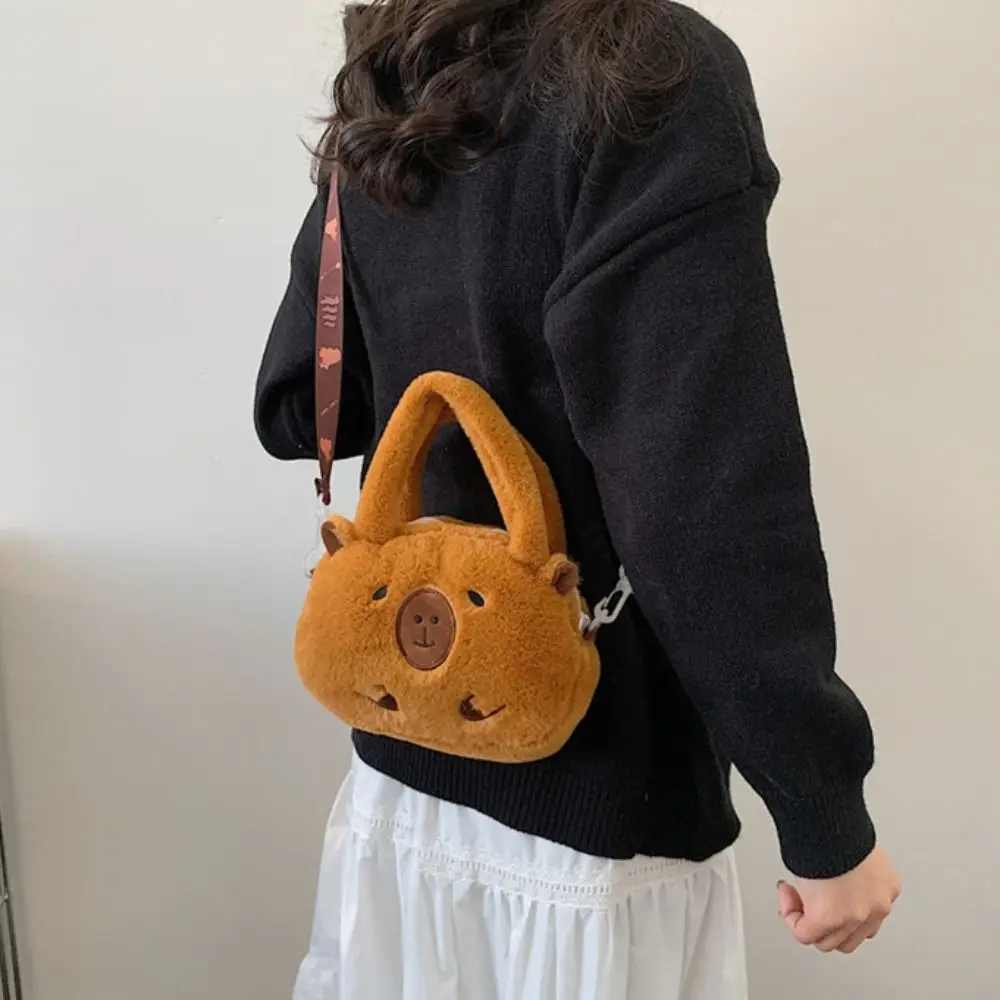 Kawaii Capybara Plush Backpack Women Versatile Cute Cartoon Funny Capibala Crossbody Bag Large Capacity Tote Bag