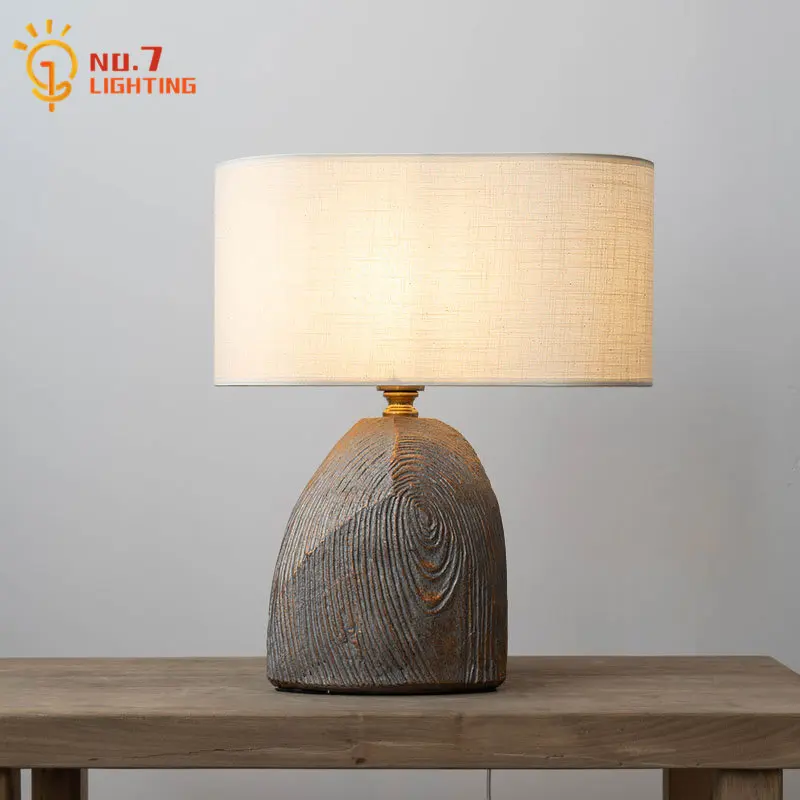 Designer Retro Vintage Resin Tree Stump Wood Grain Table Lamp Home Decor Loft Bedroom Bedside Model/Living Room Villa Tea House