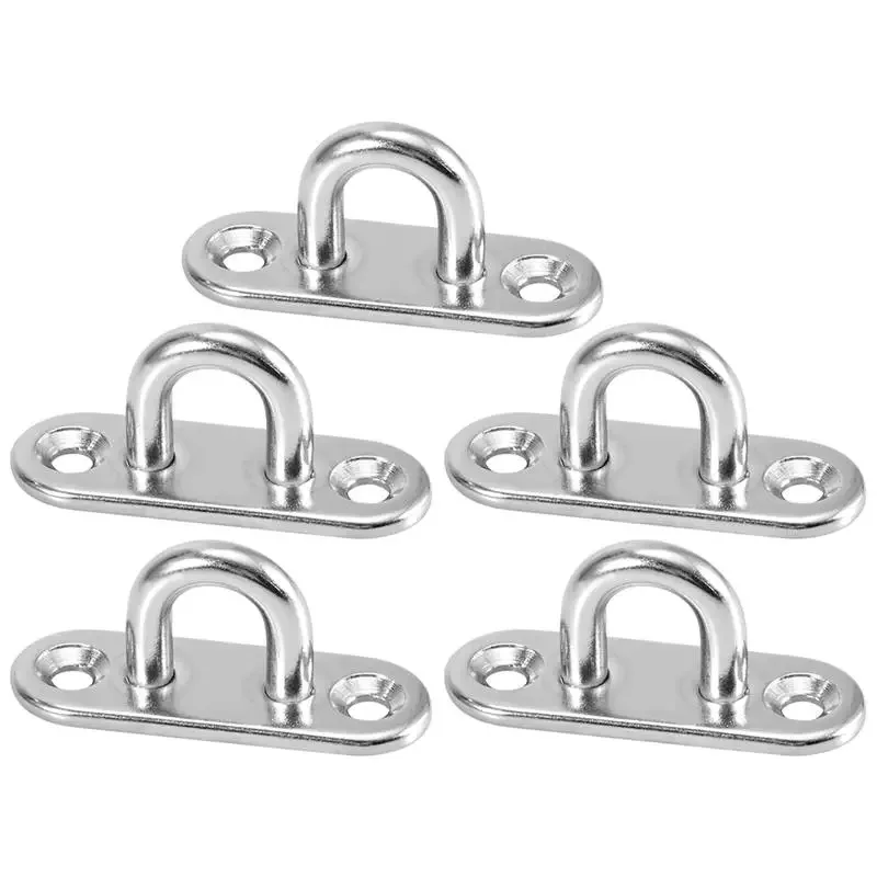 5pcs Stainless Steel Oblong Pad Eye Plate Heavy Duty Wall Ceiling Mount Hanger Ring for Boat Garage Hammock Swing Ring Hardware