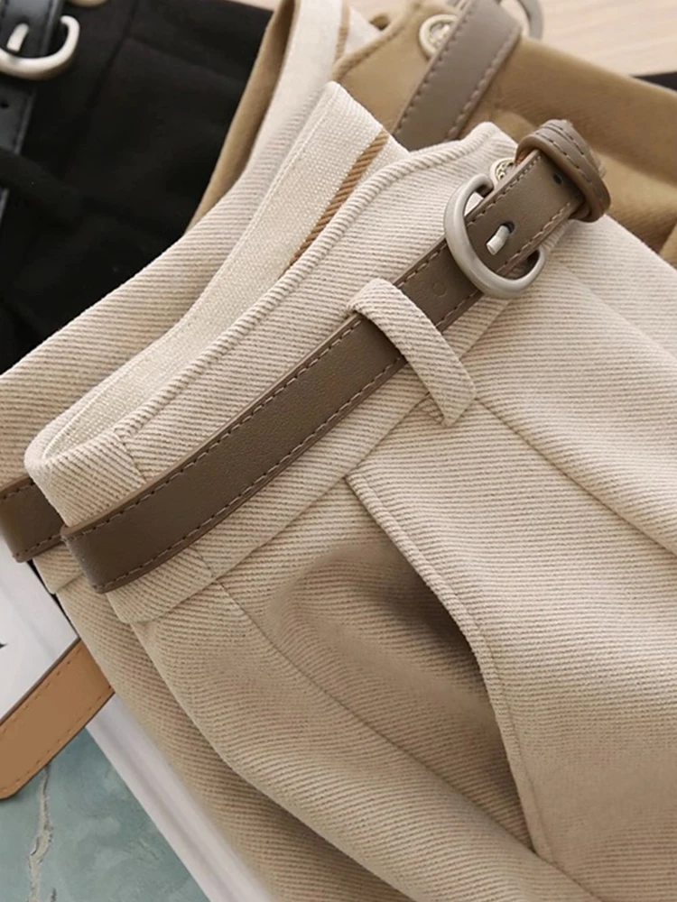 Faionable ارتفاع الخصر بنطال ذو قصة أرجل واسعة الخريف بناطيل كاجوال Ele ed أنبوب تسع نقاط السراويل تخفيف Sle l الخصر #5