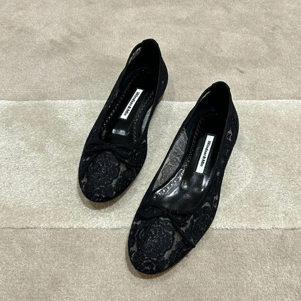 

NIGO Women's Spring And Summer Gentle Sexy Lace Flat Bottomed Loafers French Round Head Low Heeled Single Shoes #NGSH1191