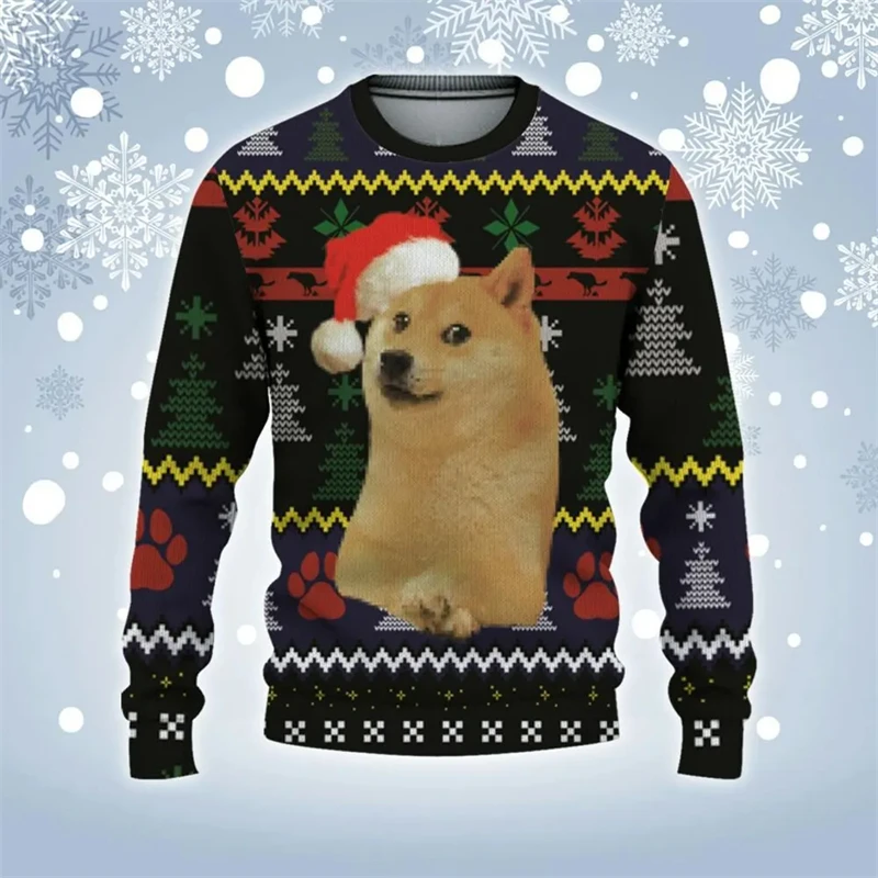 Funny Animal Shiba Inu Graphic Ugly Christmas Sweater Fashion Pet Cat Dog Sweatshirts For Women Clothes Xmas Boy Gift Pullovers