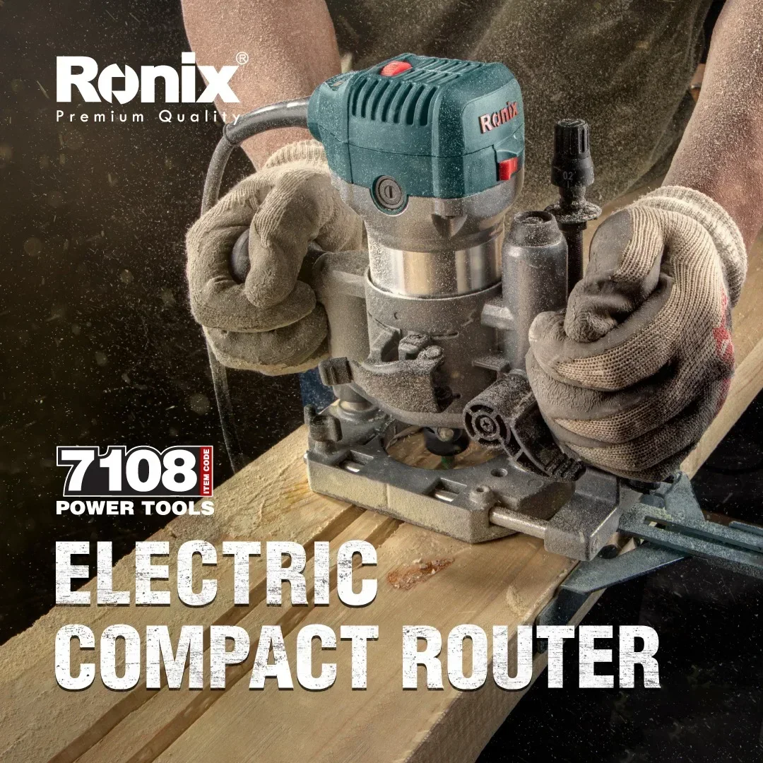 

New Ronix Model Speed Variable Portable Wood Router Power Woodworking Electric Wood Machine Compact Router 7108 Hot Selling 710W