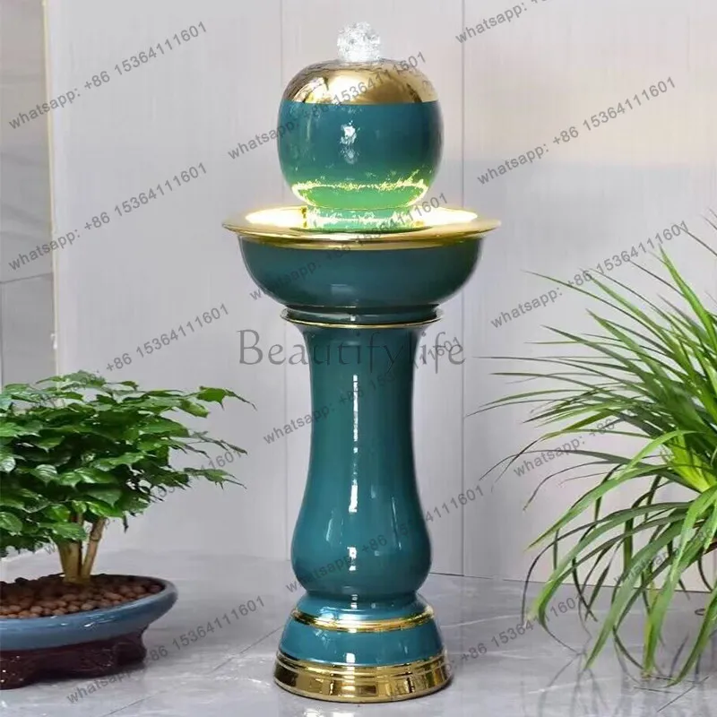 Ceramic light luxury style living room flowing water fountain ornaments landing circulating water decoration housewarming