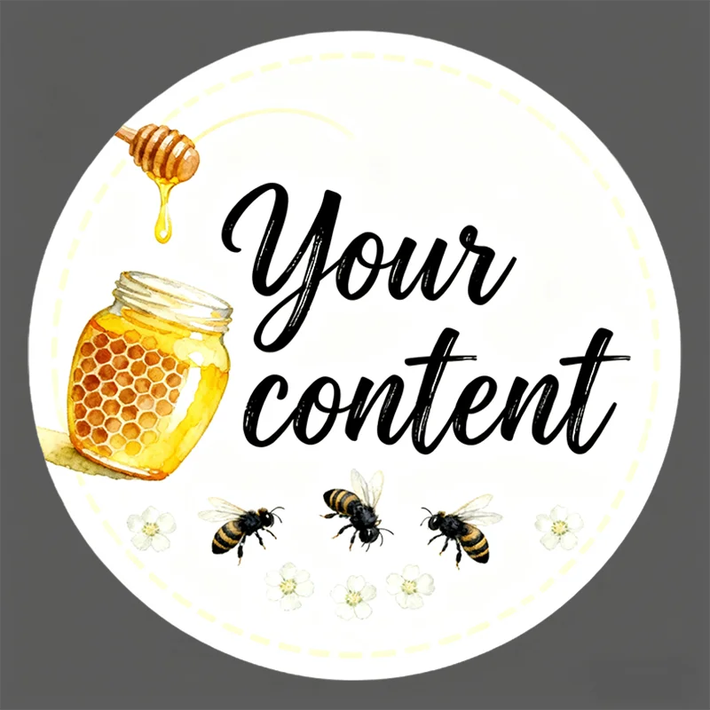 Pegatinas redondas personalizables: diseño de tarro de miel y abeja "Tu contenido" para bolsas de regalo, embalaje y suministros de decoración de productos naturales