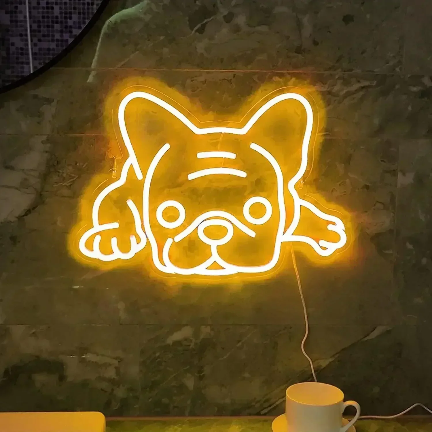 Warm White Cute Dog Neon Sign LED Wall Art USB Powered Puppy Decor Home Bedroom Living Room Pet Shop Novelty Gift Hanging Light
