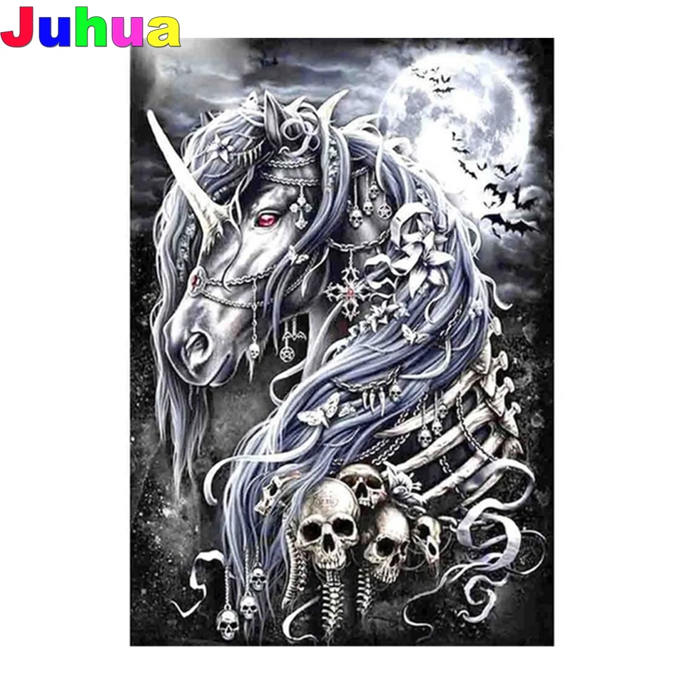 Skull unicorn Full drill Diamond Painting Mosaic Needlework Picture mosaic Gothic Skeleton Diamond Embroidery gift Home Decor