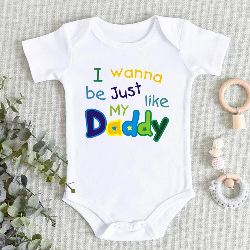 

Newborn Bodysuits Fore Girls Boys Summer Short Sleeve Jumpsuits I Wanna Be Just Like My Daddy Print 100% Cotton Baby Romper