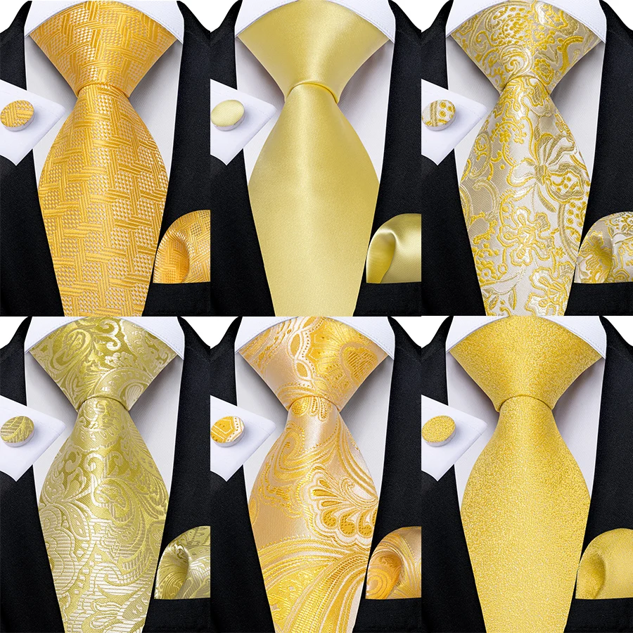 Yellow Paisley Solid Floral 8cm Width Silk Ties for Men Luxury Wedding Prom Party Groom Men Suits Accessories Gift for Husband