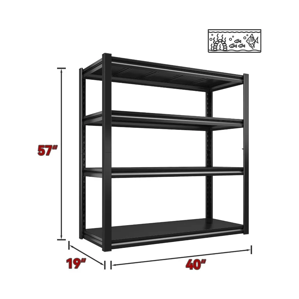 Prateleiras de metal ajustáveis para armazenamento na garagem, prateleiras resistentes, 4 níveis, 40 em largura, 2 pacotes