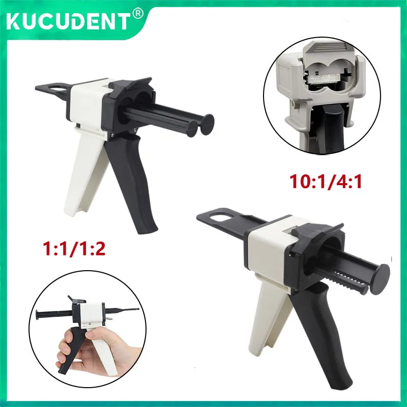 

Dental Impression Mixing Dispensing Gun Universal 1:1/1:2 10:1/4:1 Silicon Rubber Glue Dispenser Material Delivery Dentist Tools